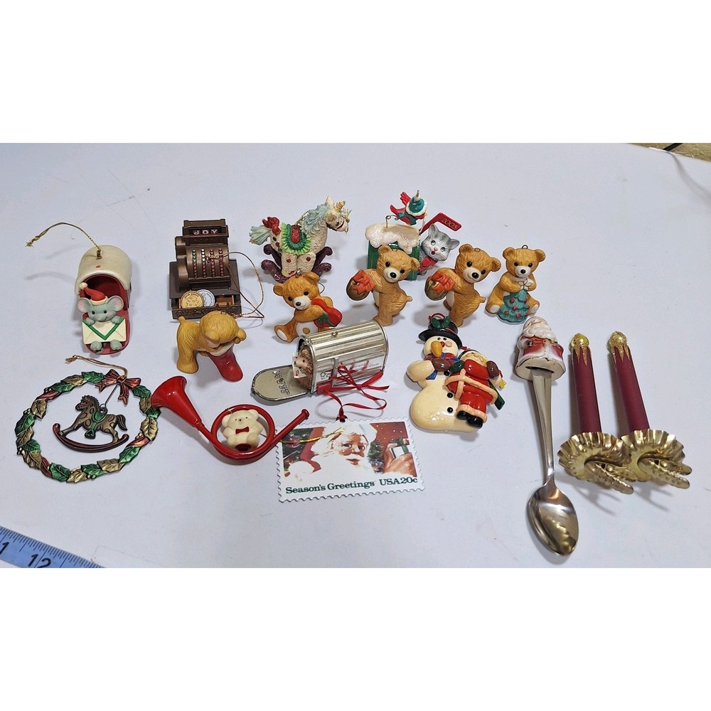 Vintage Christmas Ornament Lot Hallmark Teddy Bears 1980s 1990s Mixed Holiday
